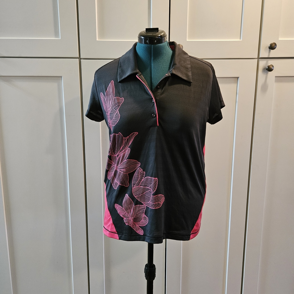 Elegant Black and Pink Floral Women's Button Down Shirt